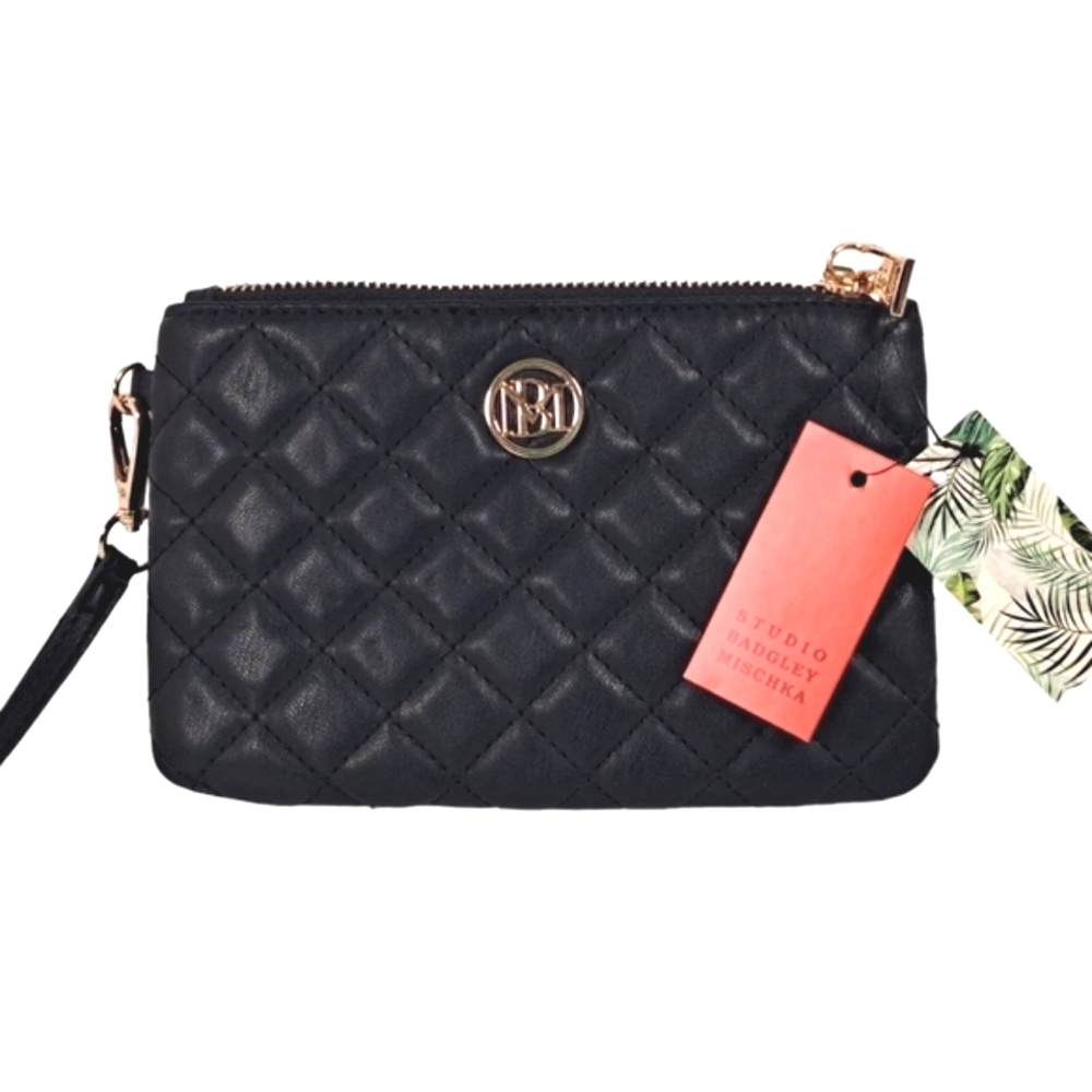 Studio Badgley Mischka Black Clutch Quilted  NEW NWT Bag Handbag Purse